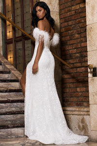 Sherri Hill Sequin Leaf Lace Embroidered Gown in ivory - women's dress - alternate view