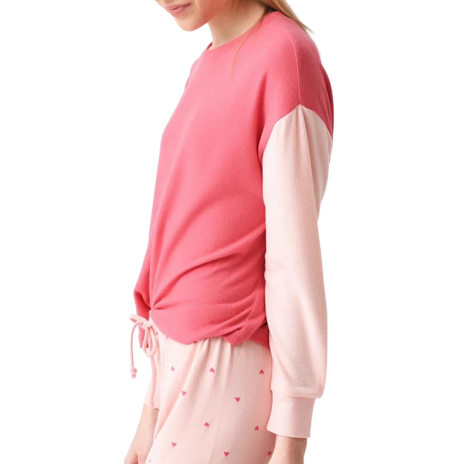 Z Supply Women's Color Block Long Sleeve Top in pink cherry - women's long sleeve top - detail view