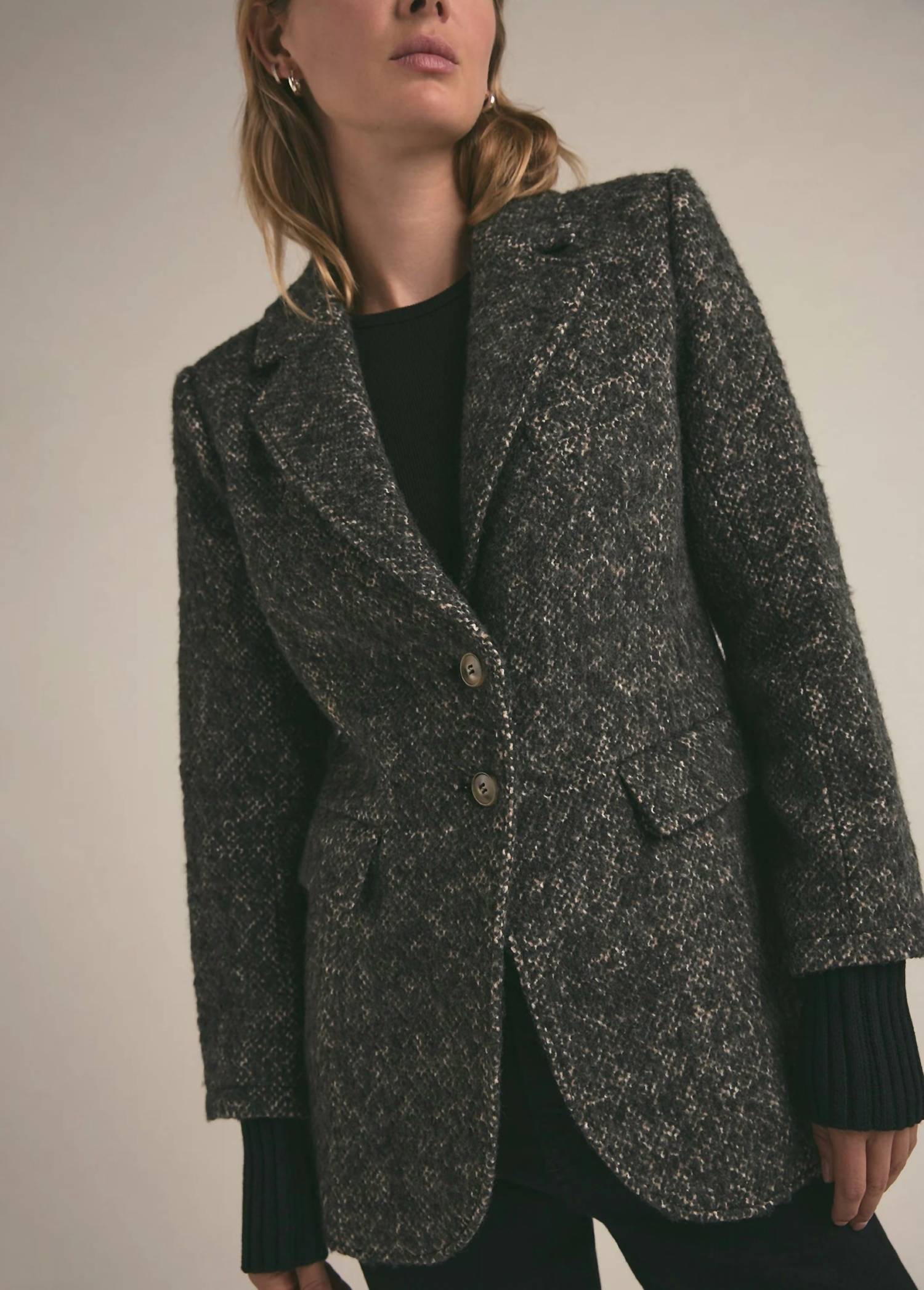 Favorite Daughter City Cashmere Ribbed Cuffs Blazer in black - women's jacket