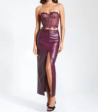 Miss Circle - Faux Leather Maxi Skirt With Slit