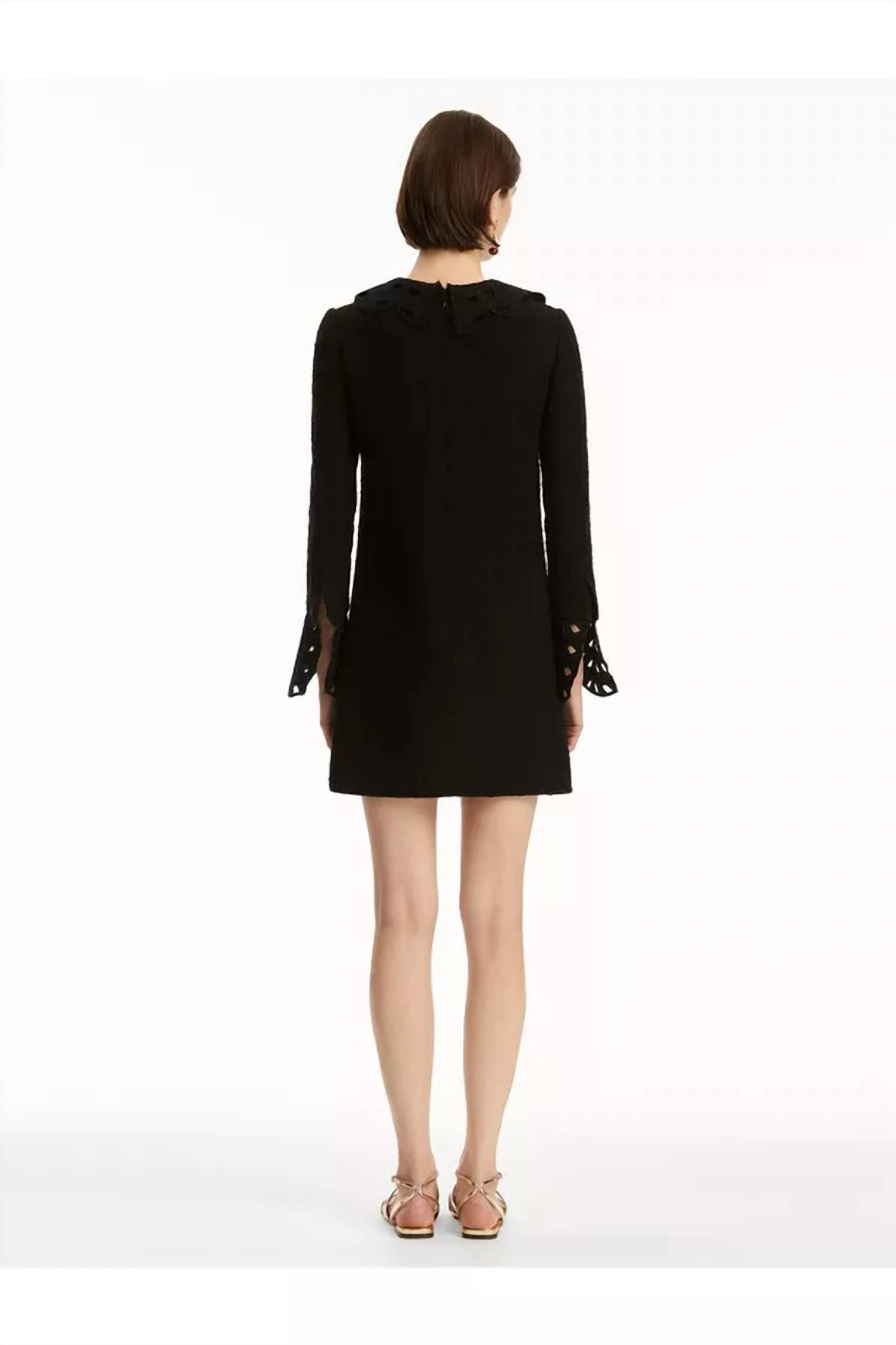 Oscar de la Renta Long Sleeve With Cutout Detail & Collar Tweed Dress in black - women's dress - alternate view