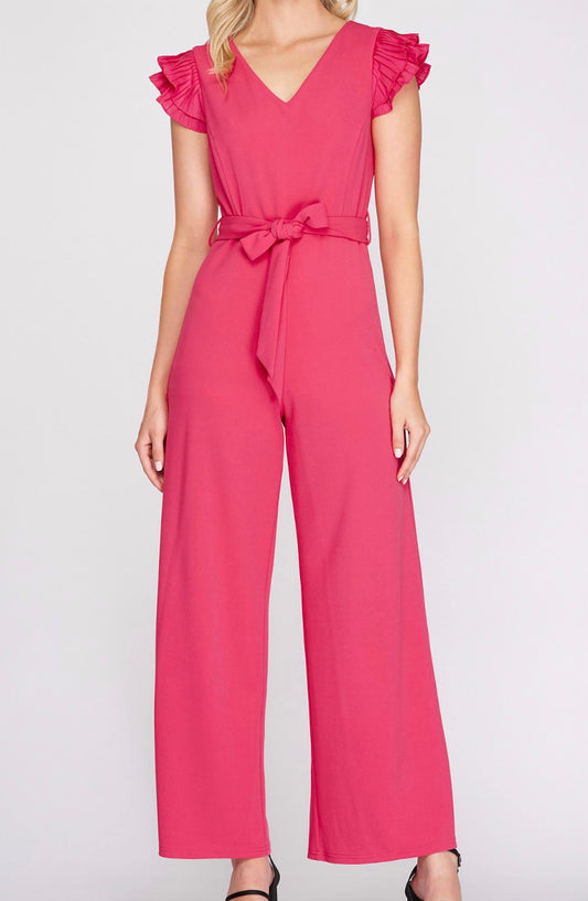 She + Sky - Pleated Sleeve Jumpsuit