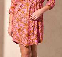 Tribal - Roll Up Sleeve Dress W/ Waist Drawcord Mini Dress