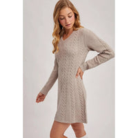 Bluivy - Cabel Knit V-neck Sweater Dress