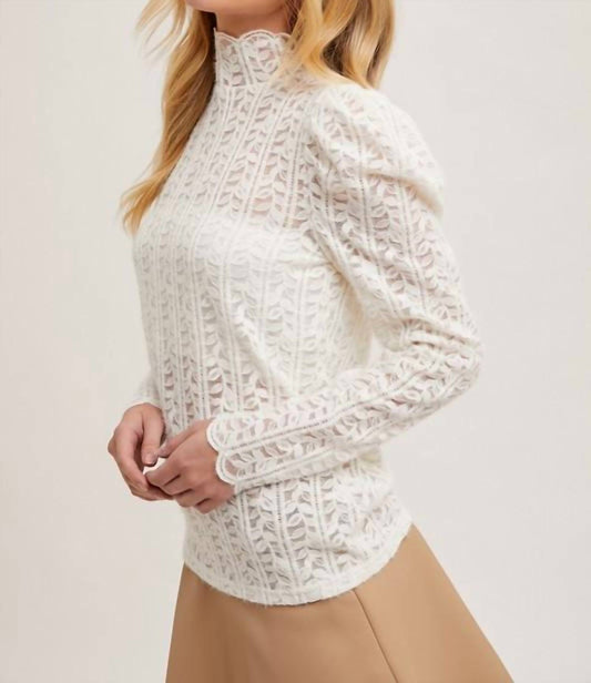 Bluivy - Mock Neck Sheer Lace Top - Ivory