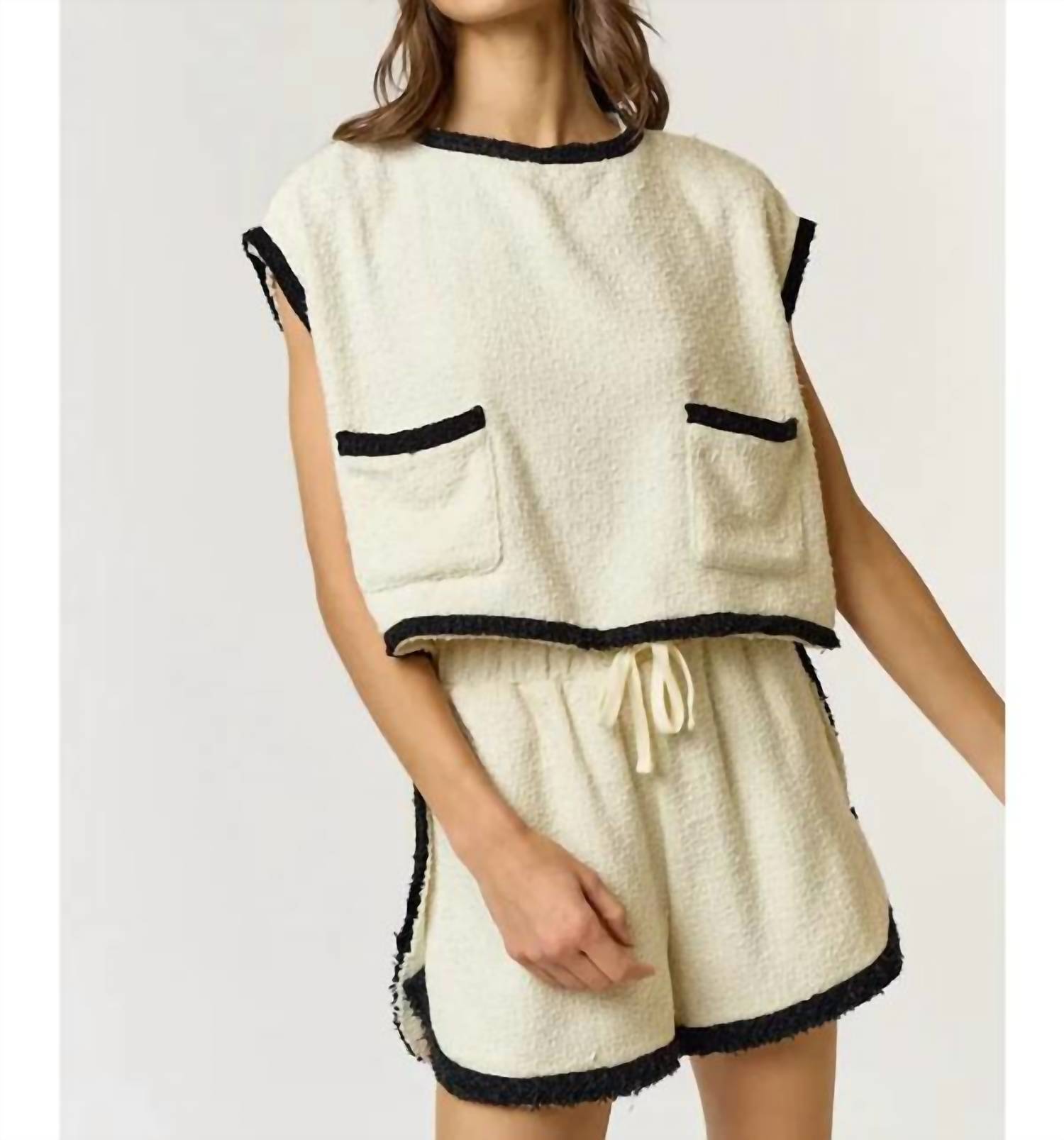 Lalavon - Perfect Combo Tweed Top And Short Set