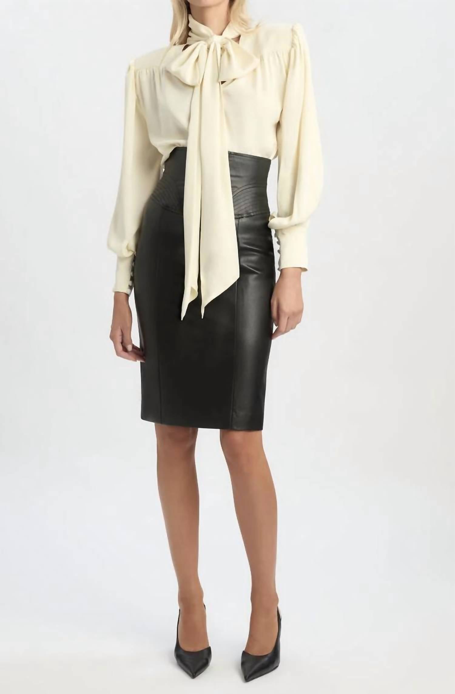 BARDOT Revana Satin Tie Neck Blouse in ivory - women's long sleeve top