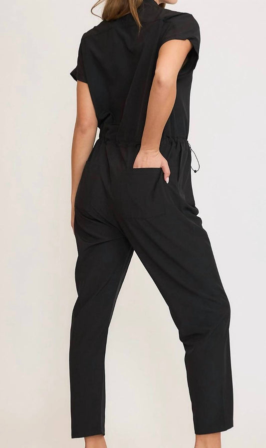 Umgee - Utility Drawstring Waist Jumpsuit