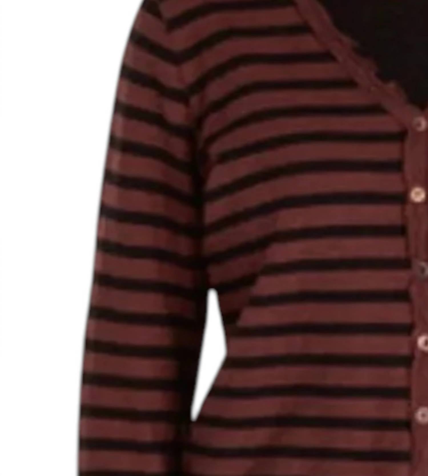 cut loose Stripe Crop Pocket Cardigan in barnwood - women's cardigan - detail view