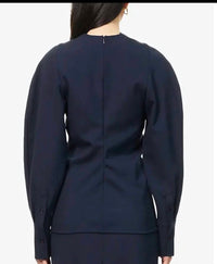 VICTORIA BECKHAM Twisted-neckline Textured Blouse in navy - women's blouse - alternate view