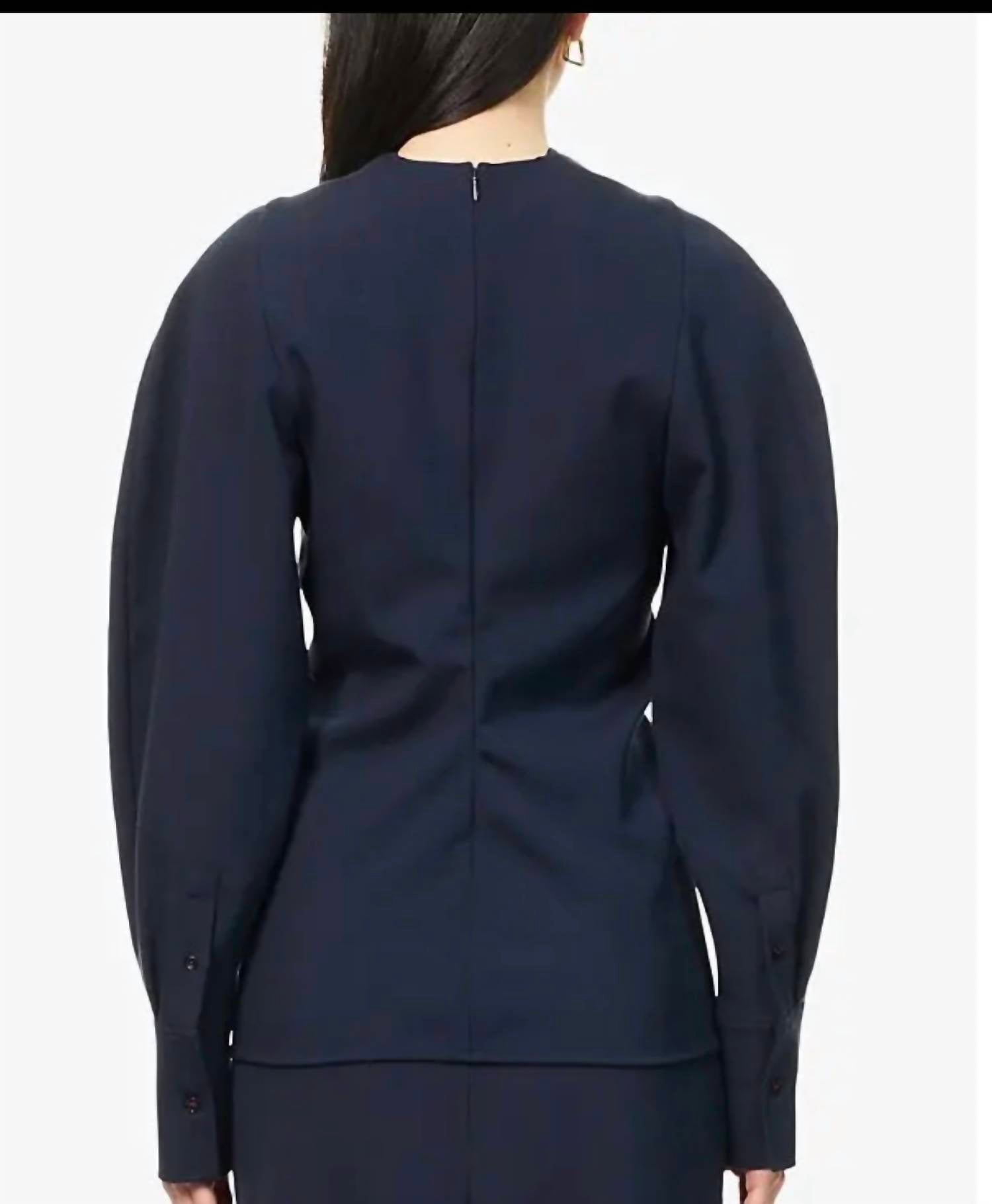 VICTORIA BECKHAM Twisted-neckline Textured Blouse in navy - women's blouse - alternate view