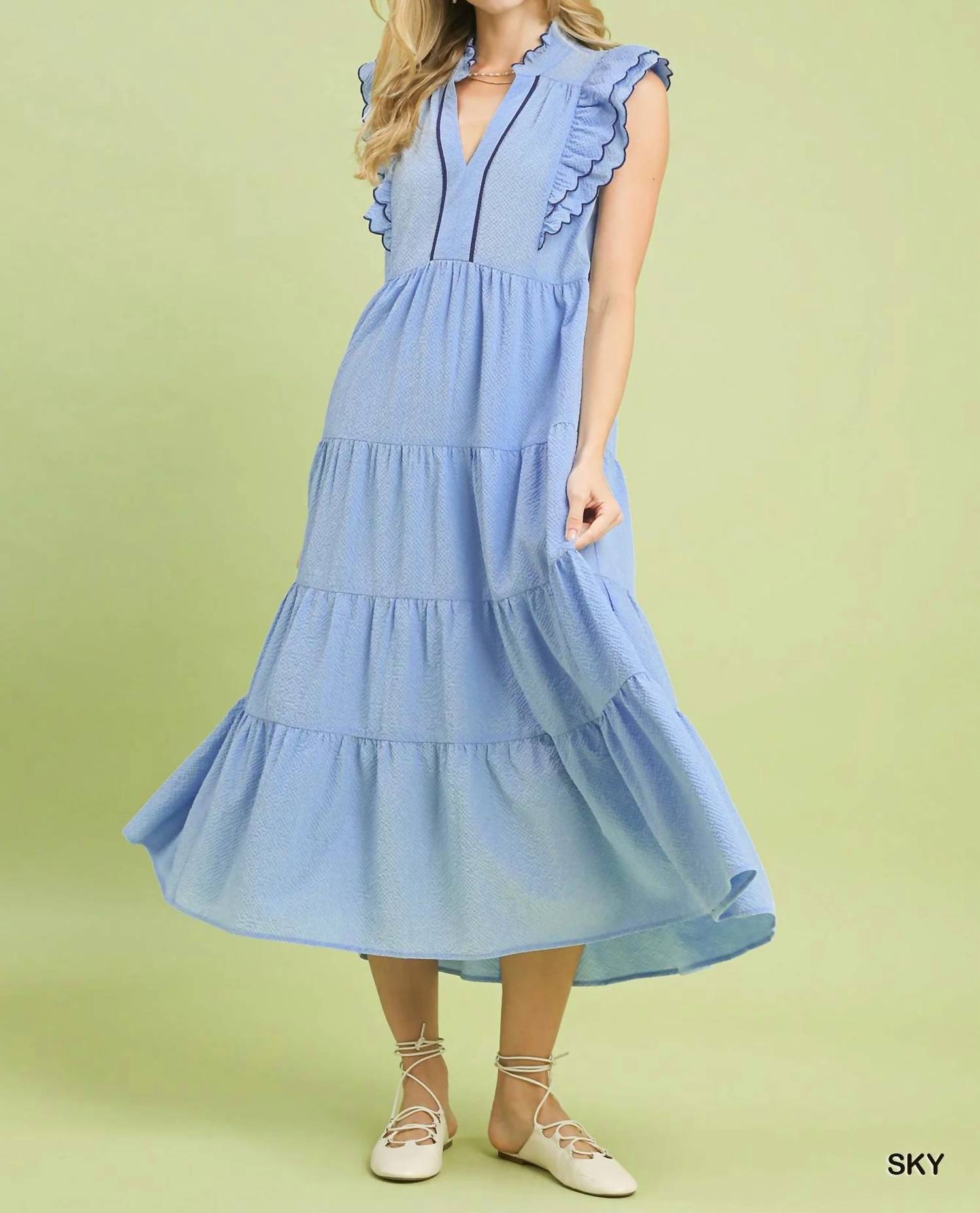 Umgee - Seersucker Tiered Midi Dress
