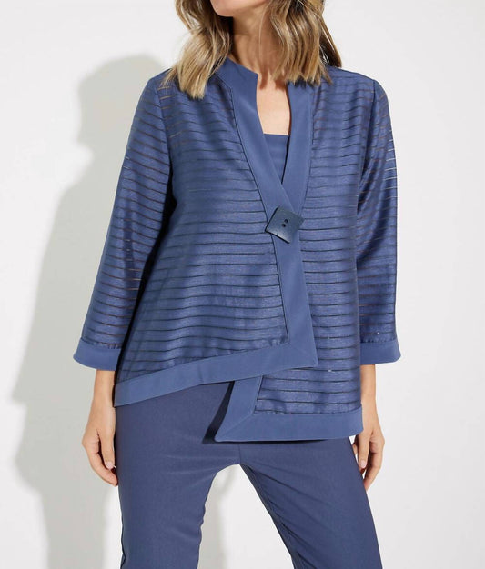Joseph Ribkoff - Sheer Stripes Three-quarter Sleeves Asymmetric Jacket