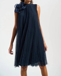 Joseph Ribkoff - Mesh and Lace A-Line Dress with Organza Flower