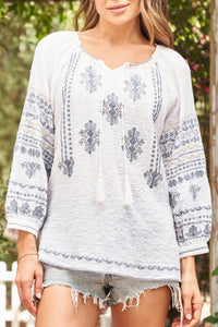 PAPARAZZI Embroidered Gauze Peasant Top in white 1 - women's blouse - detail view