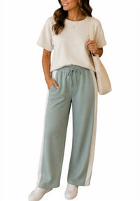 Yelete - Relaxed Fit Two-Toned Wide Leg Pants
