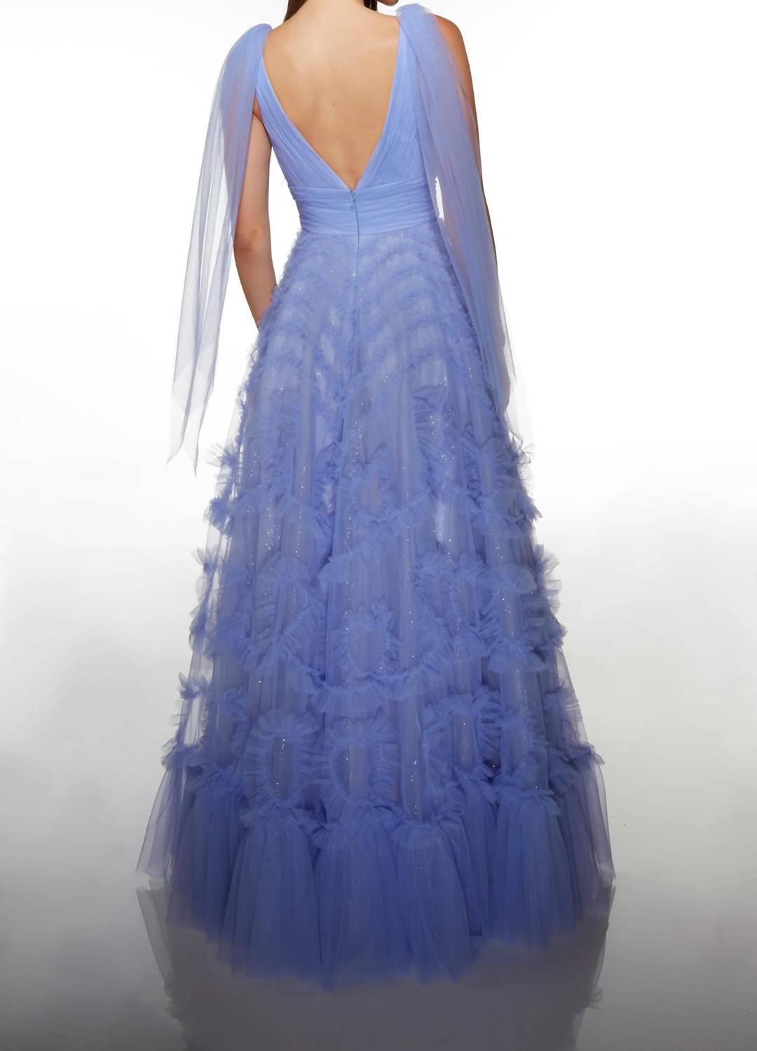 Alyce Paris - Long V-neckline Ruffled A-line Gown