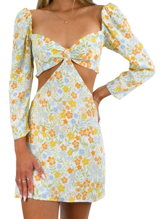 Sky To Moon - Floral Dream Open Midriff Dress with Sleeves