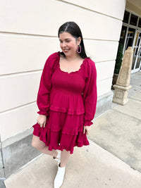 &Merci - Square Neckline Smocked Bodice Tiered Ruffle Dress