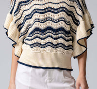 Urban Daizy - Ruffle Sleeve Wave Knit Sweater