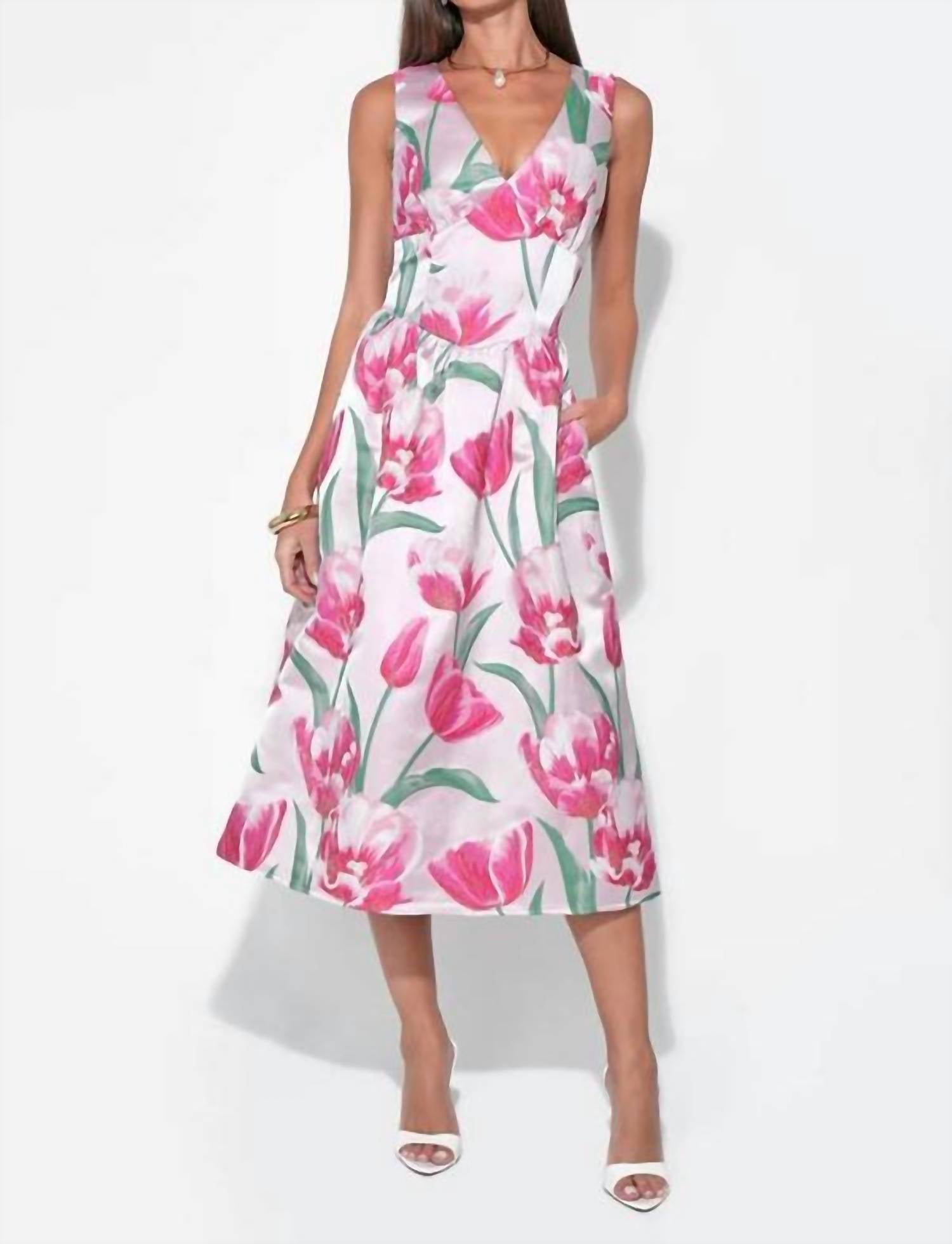 Adelyn Rae - Amira Sweetheart Flower Jacquard Midi Dress