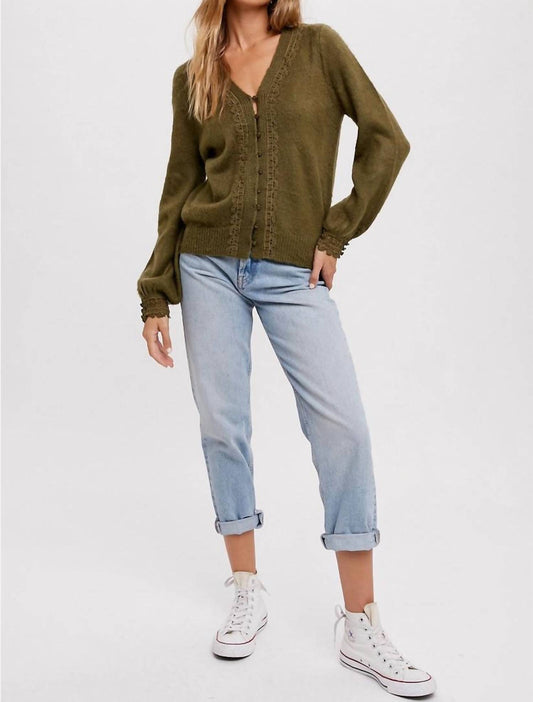 Bluivy - LACE TRIM BUTTON UP PULLOVER