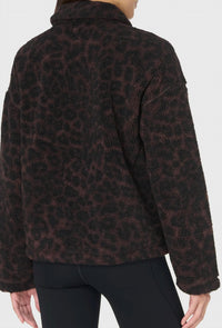 Sweaty Betty Plush Collared Fleece Jacket in leopard - women's jacket - detail view
