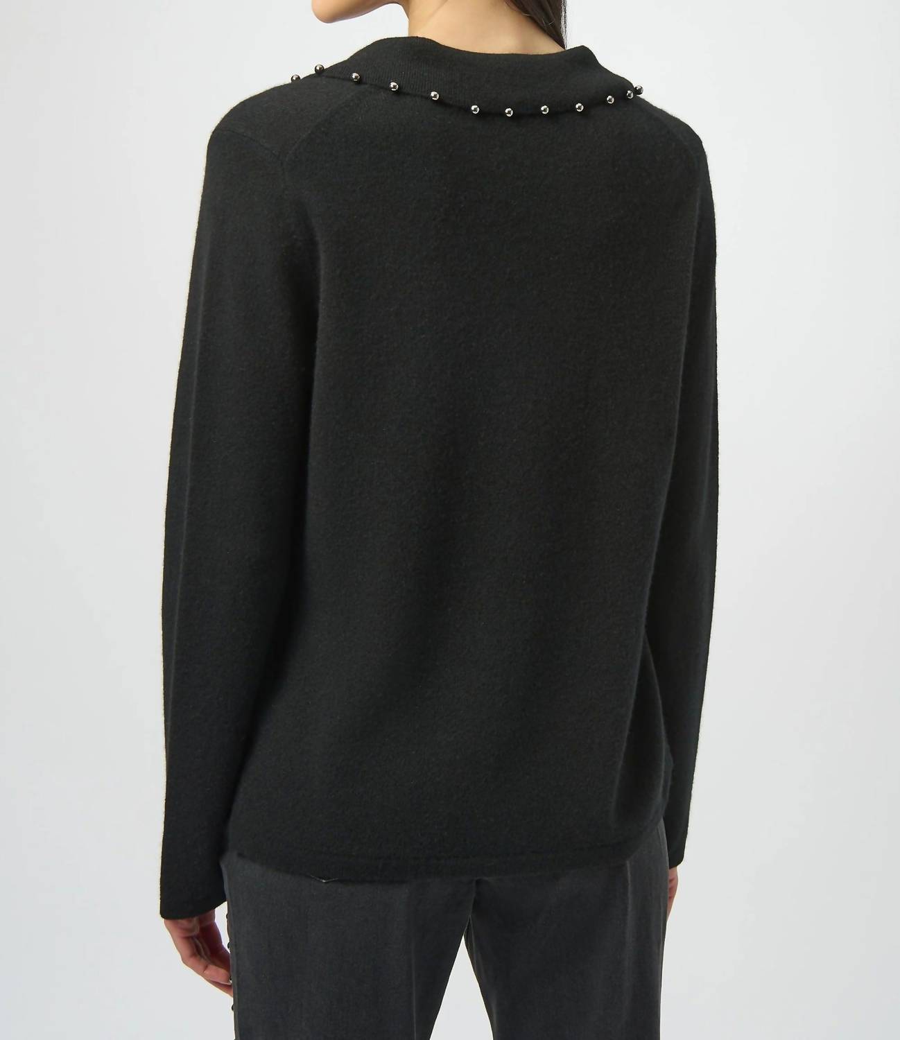 Joseph Ribkoff Pearl Collar Cashmere Sweater Top in black - women's sweater - view 4