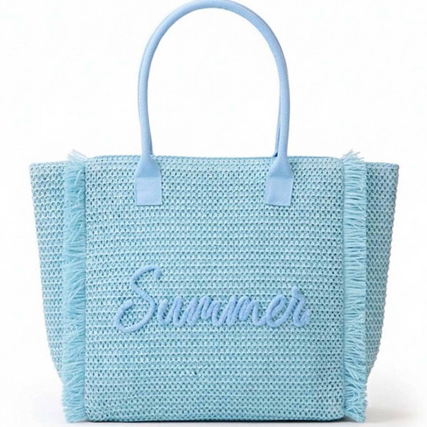 3Am By H&D Accessories - Women's Woven Straw Fringe Tote With Summer Embroidery & Gold Lurex