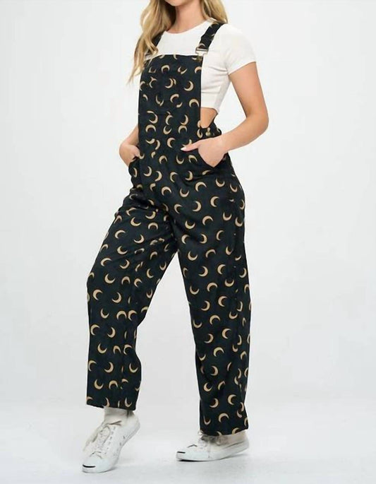 Sm Wardrobe - Half Moon Print Corduroy Overalls