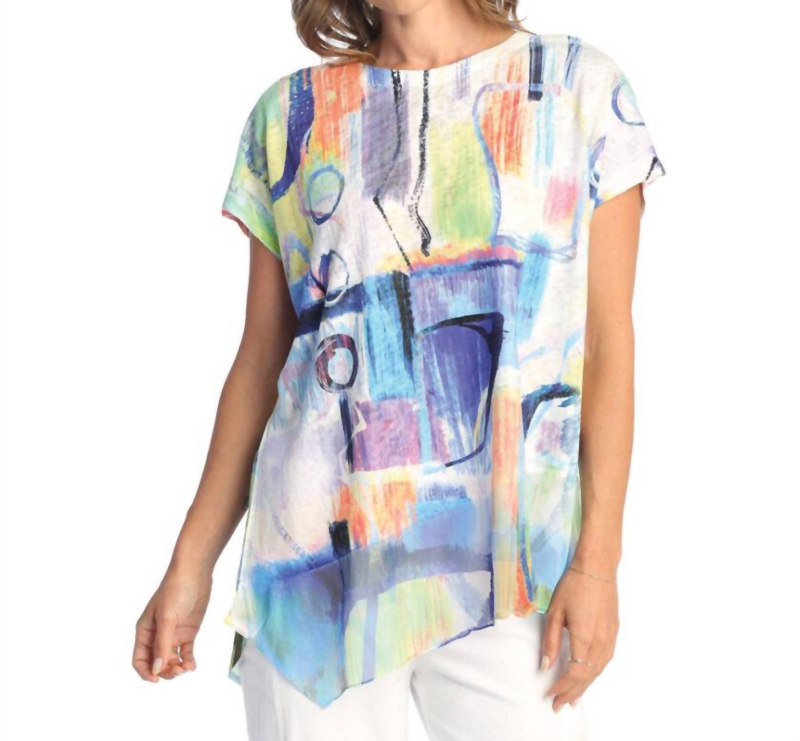 Jess & Jane Bristol Light Knit Asymmetric Top in blue - women's t-shirt