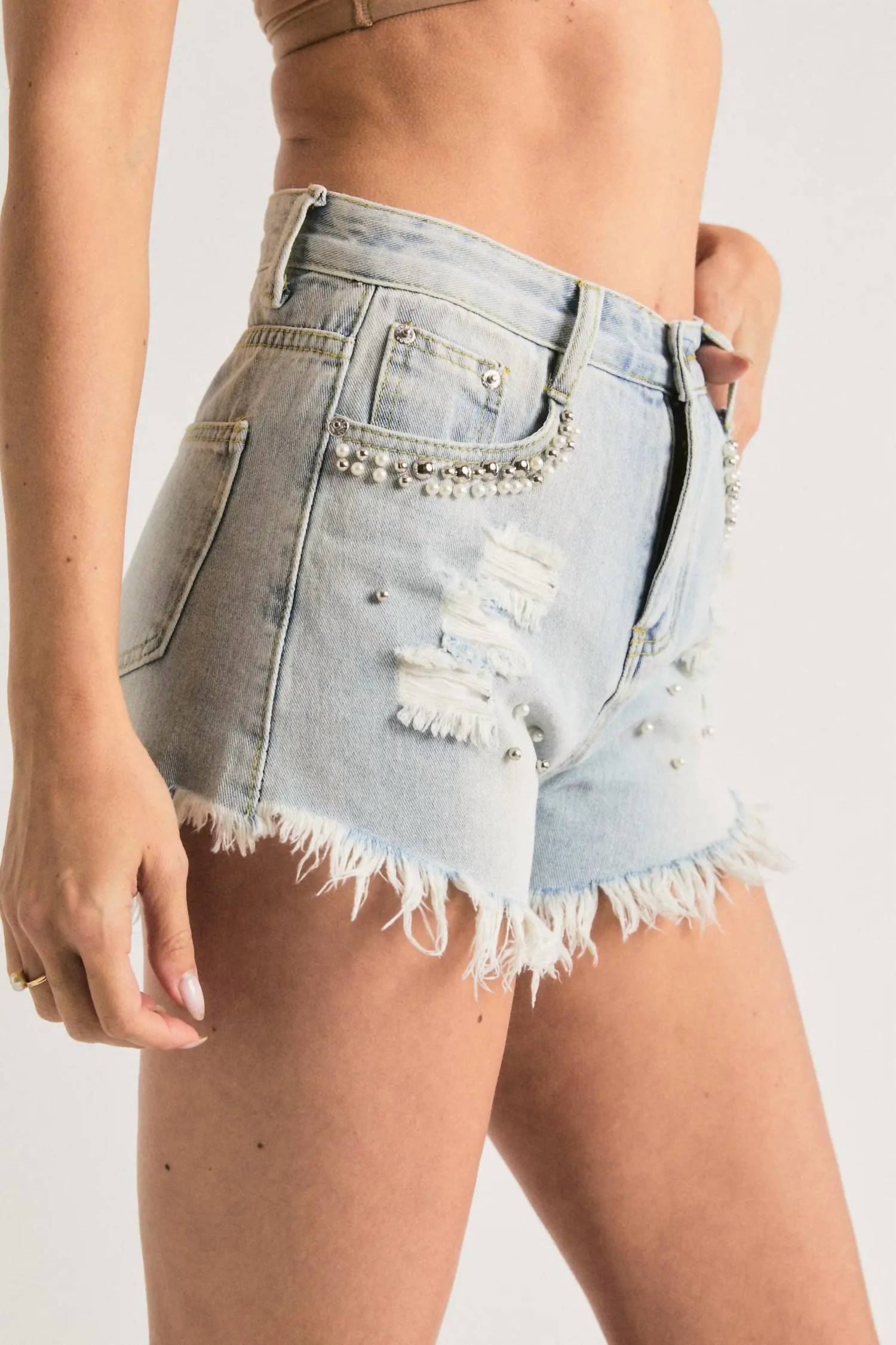 J.Nna - Beaded Distressed Shorts