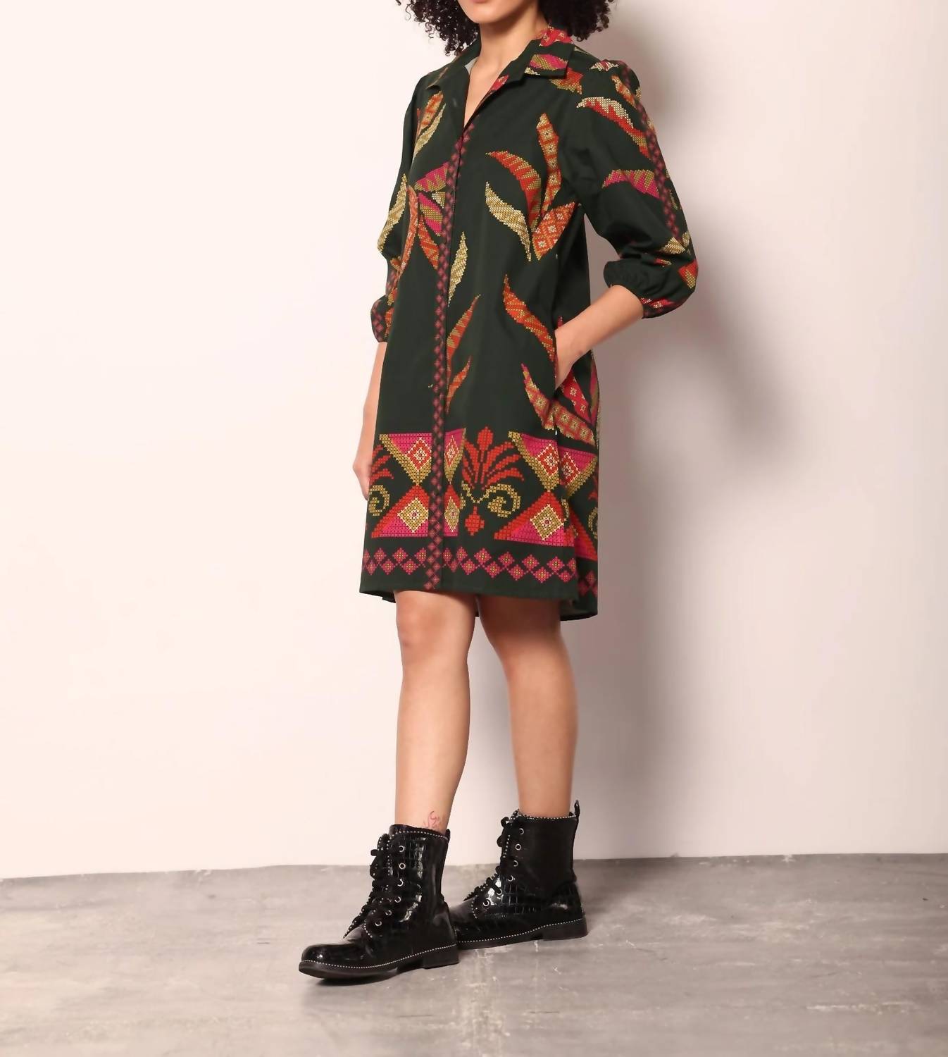 maude vivante Ava Mini Dress in forest stitch - women's dress - alternate view