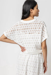 Lilla P - Eyelet Drawstring Dolman V-neck Top