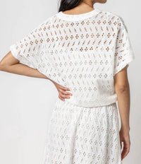 Lilla P - Eyelet Drawstring Dolman V-neck Top