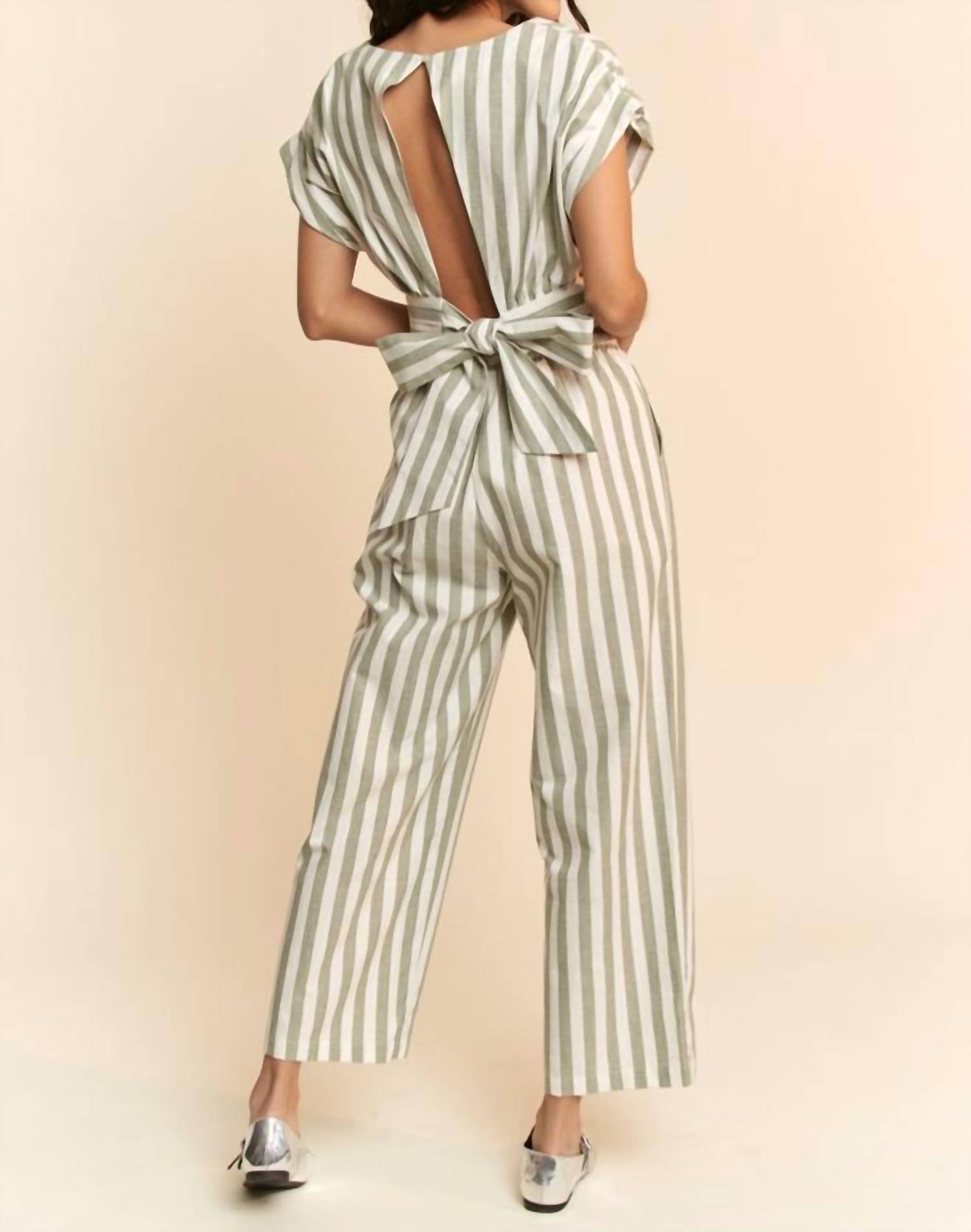 Davi & Dani - Striped Cropped Wrap Top And High Waisted Pants Set