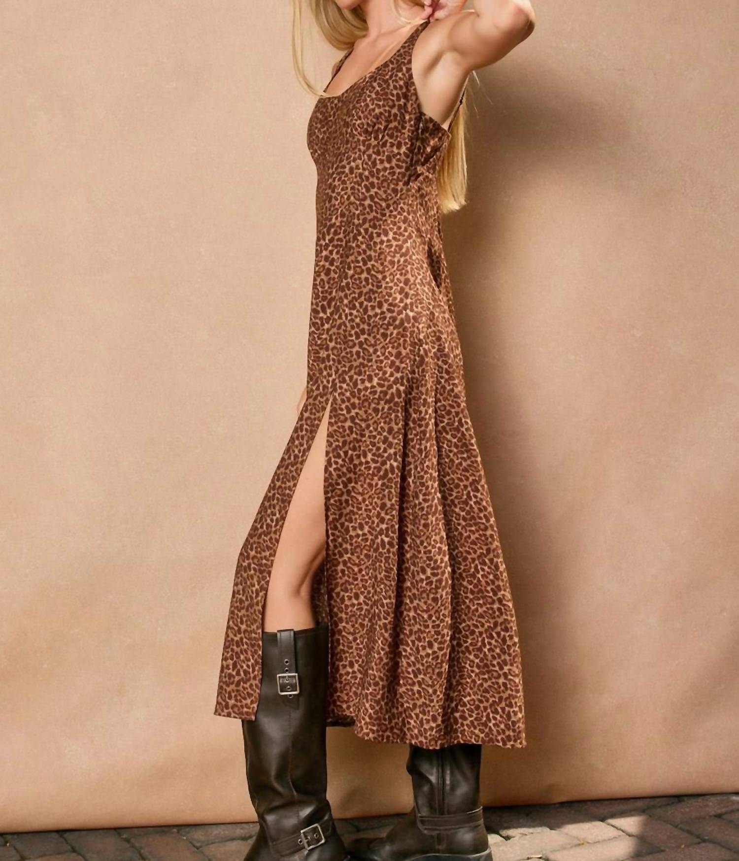 DRESS FORUM Empire Waist Mid Slit Dress in mocha mousse - women's dress - alternate view