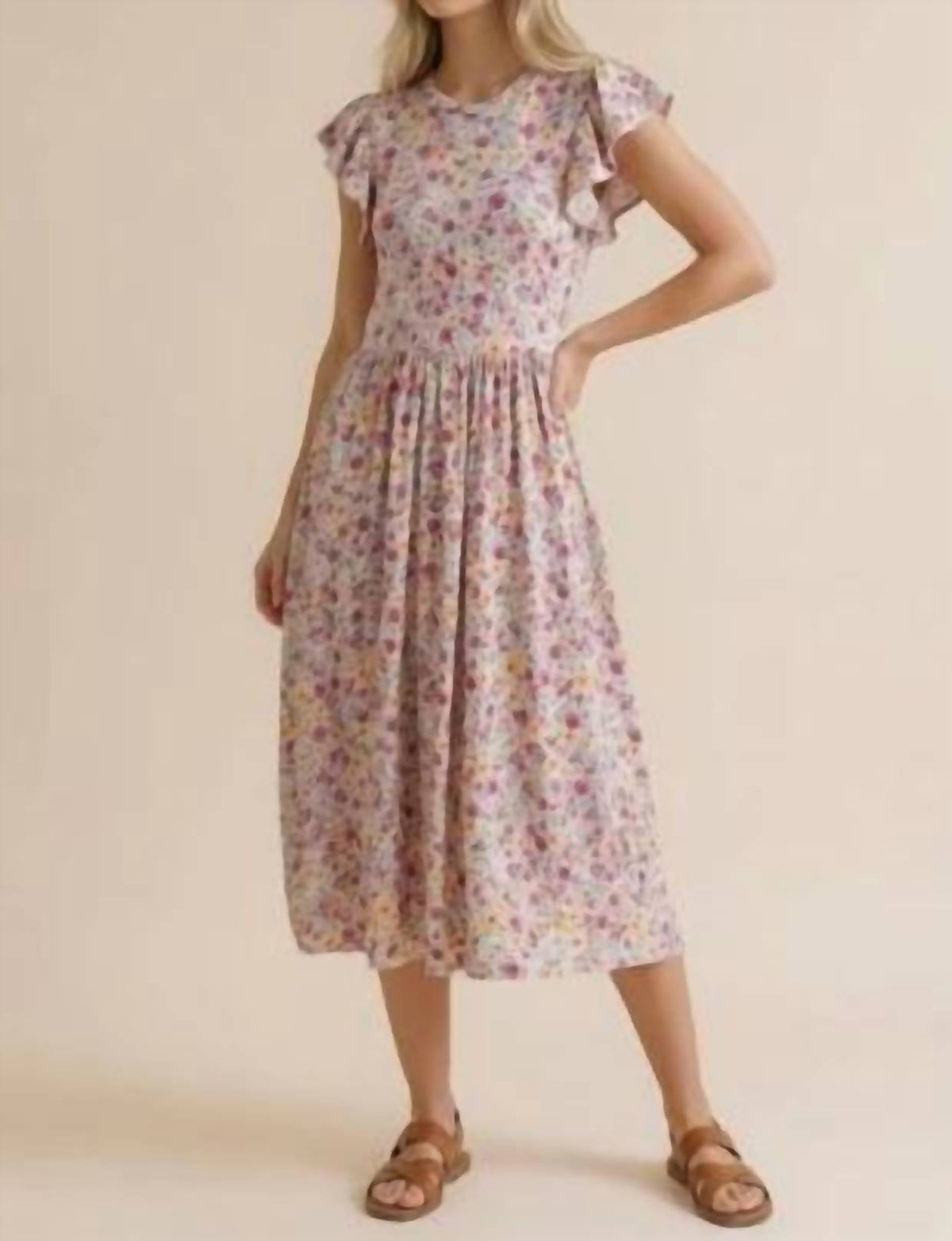Haptics - Folded Ruffle Short Sleeve Babydoll Dress- Plus