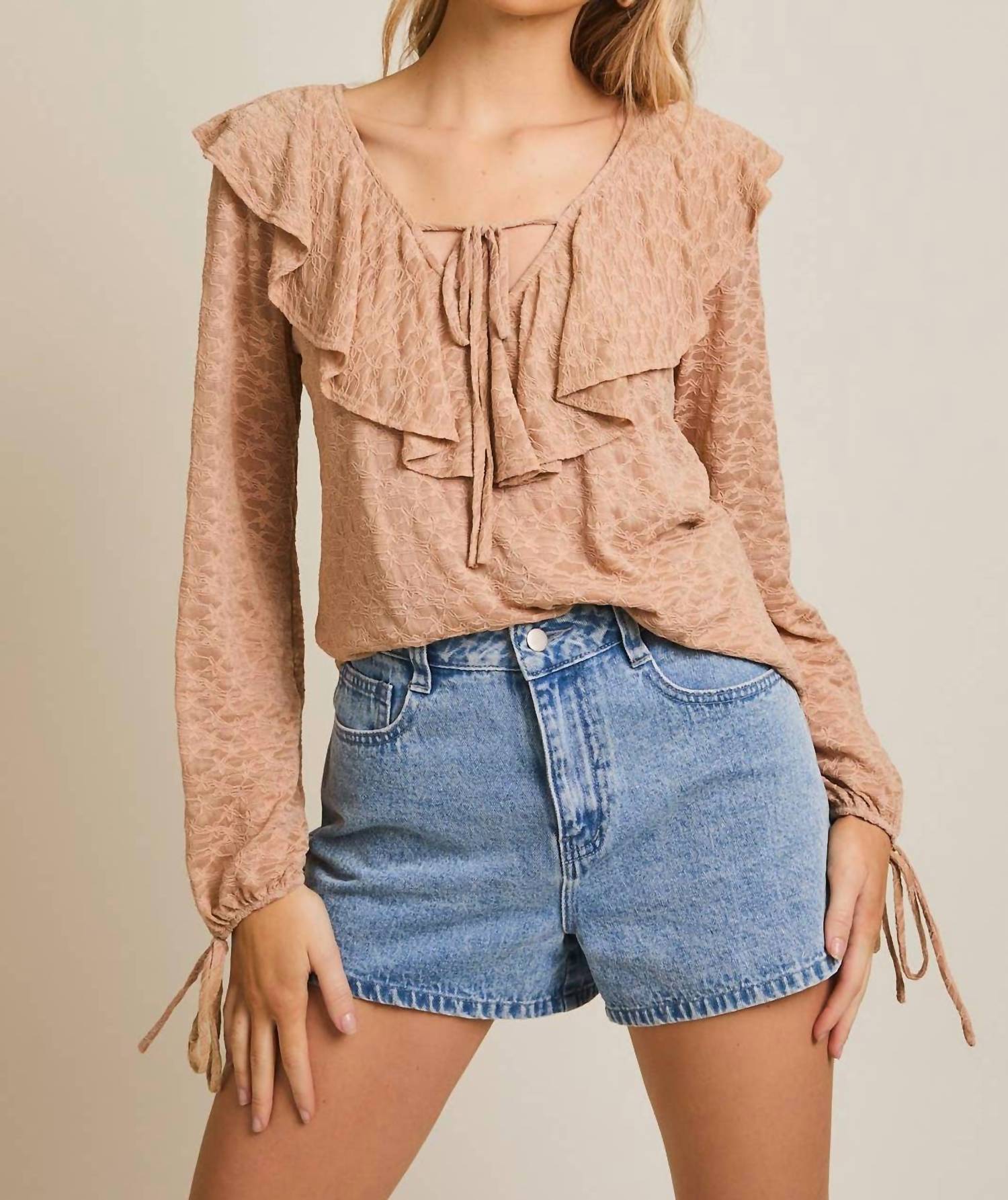 Gilli - Kyle Ruffle Detail Long Sleeve Top