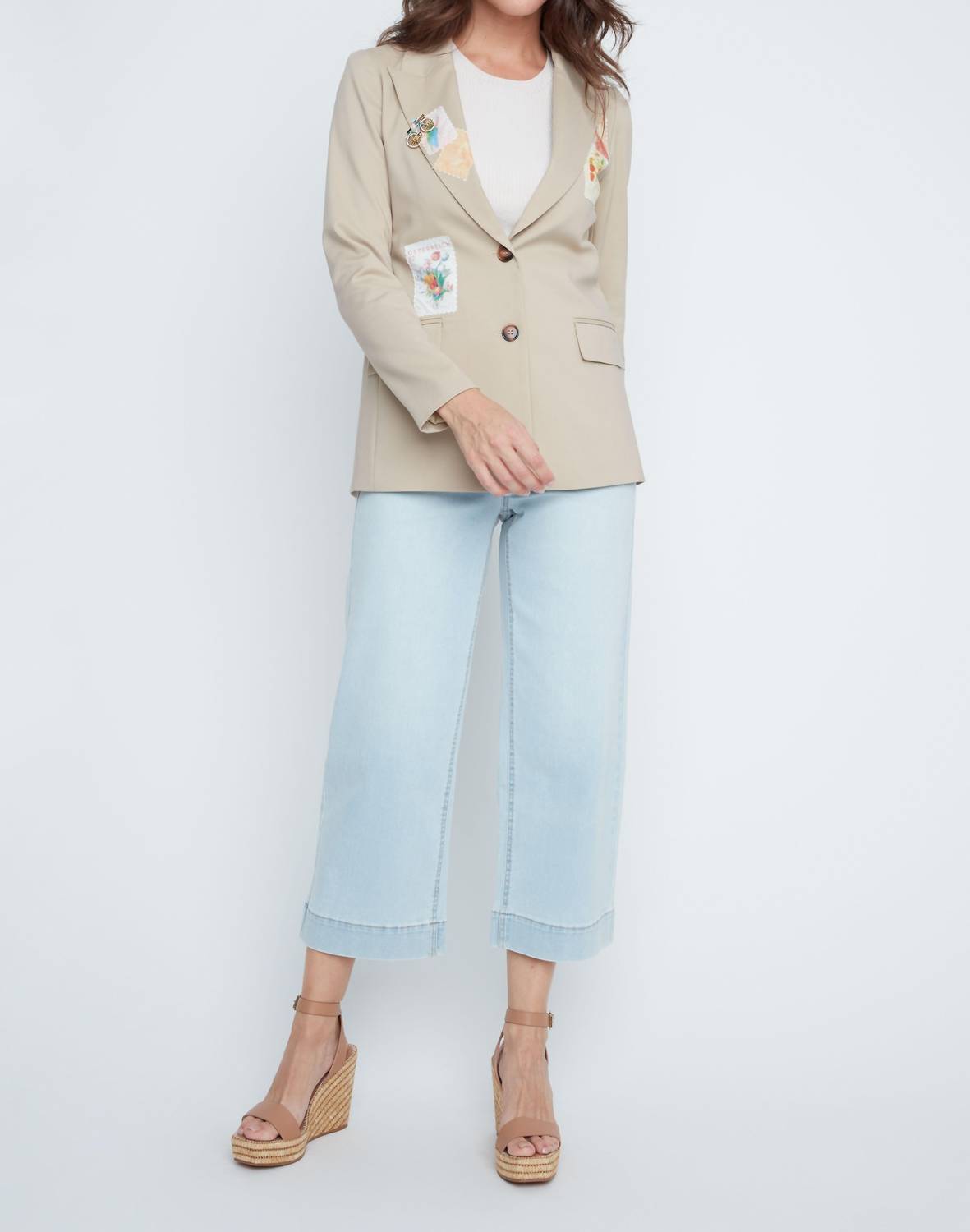 Renuar Stamp Patch Blazer in beige - women's jacket - view 5