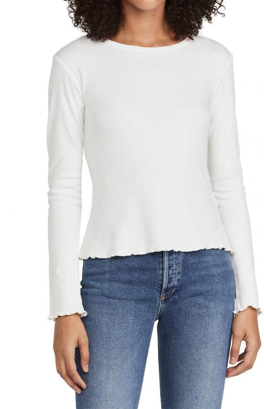 Something Navy - Long Sleeve Lettuce Edge Top