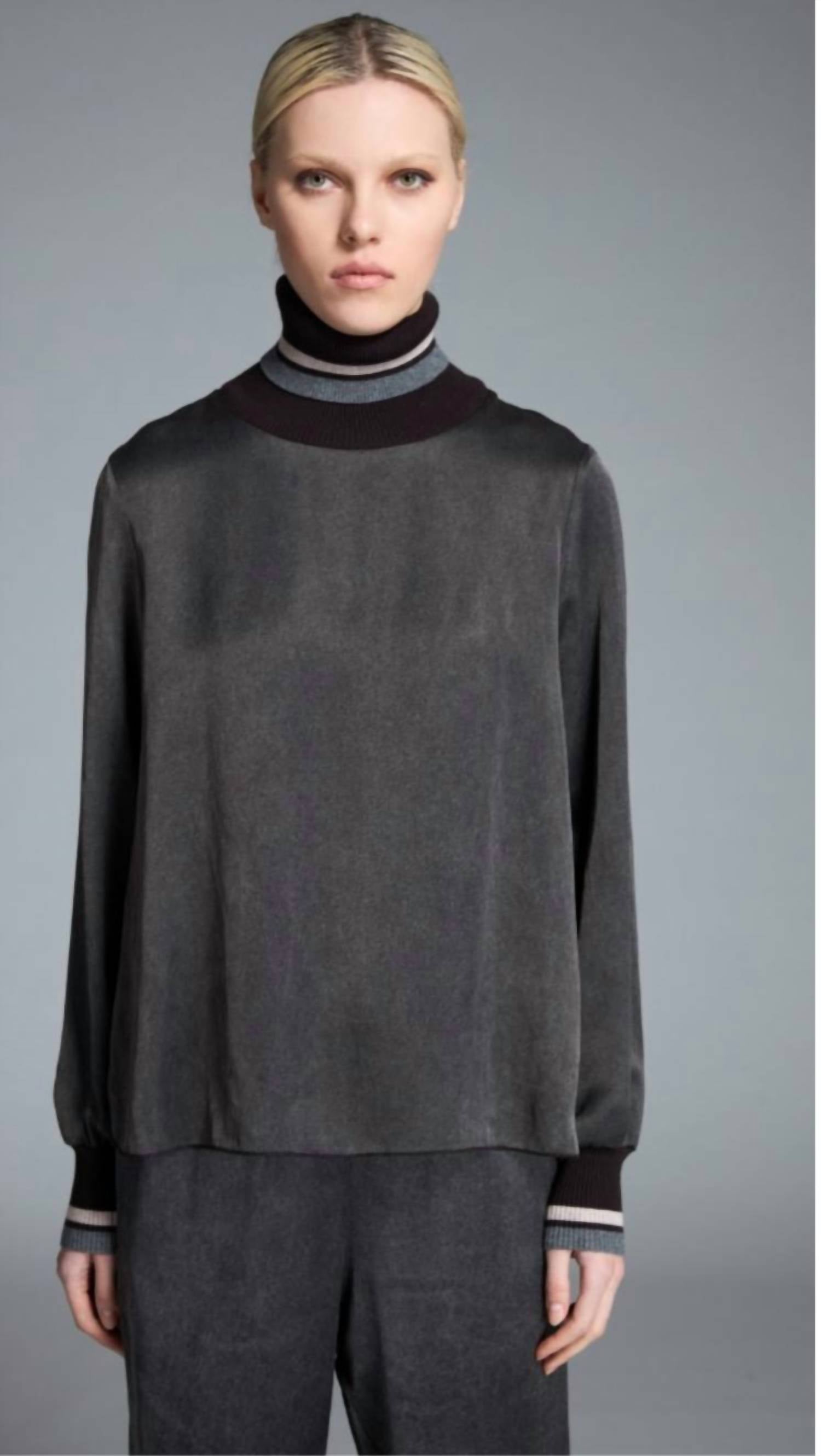 Tricot Chic - Striped Turtleneck Long Sleeve Sweater