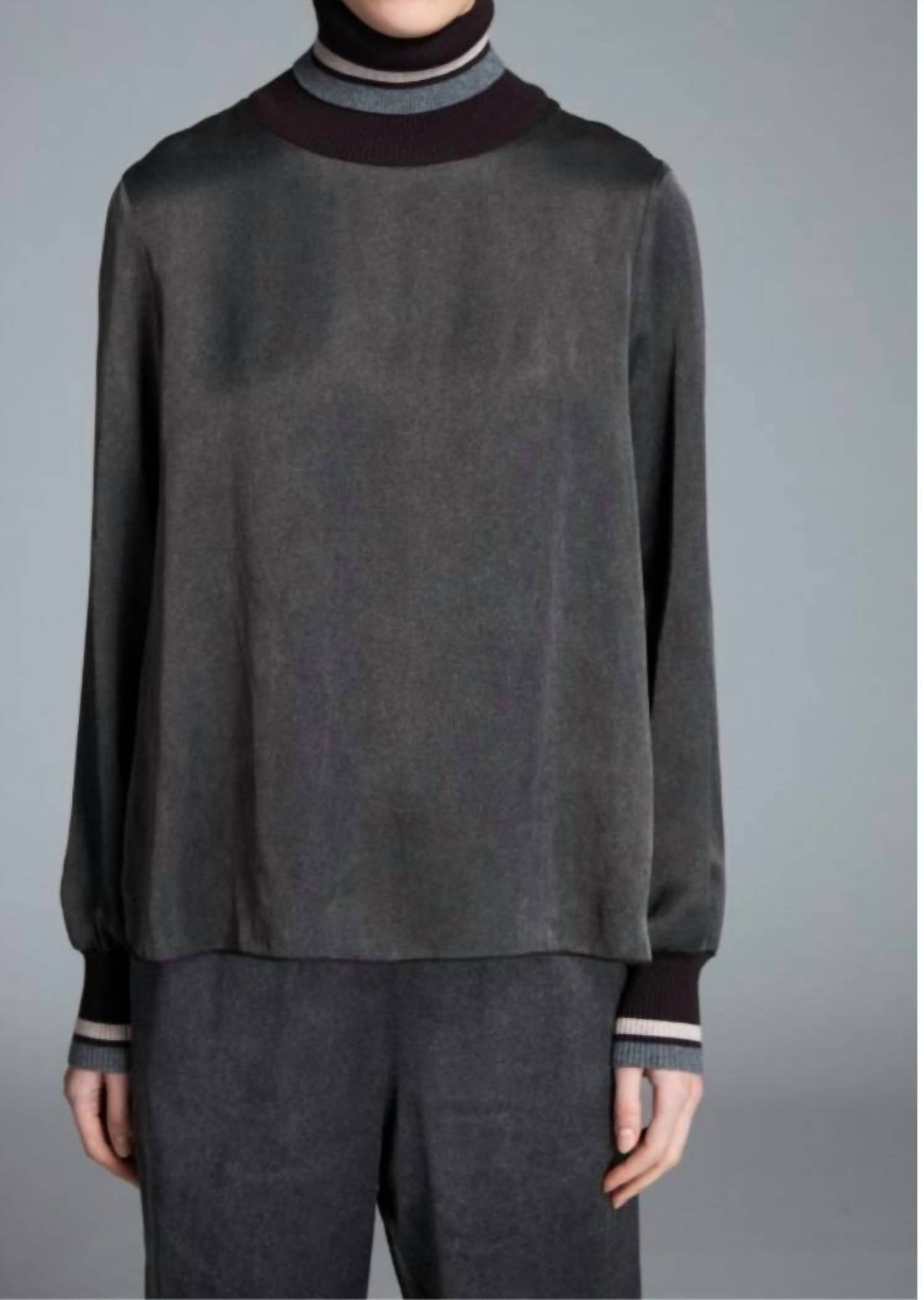 Tricot Chic - Striped Turtleneck Long Sleeve Sweater