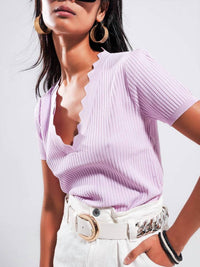 Q2 - Ribbed V Neck Top