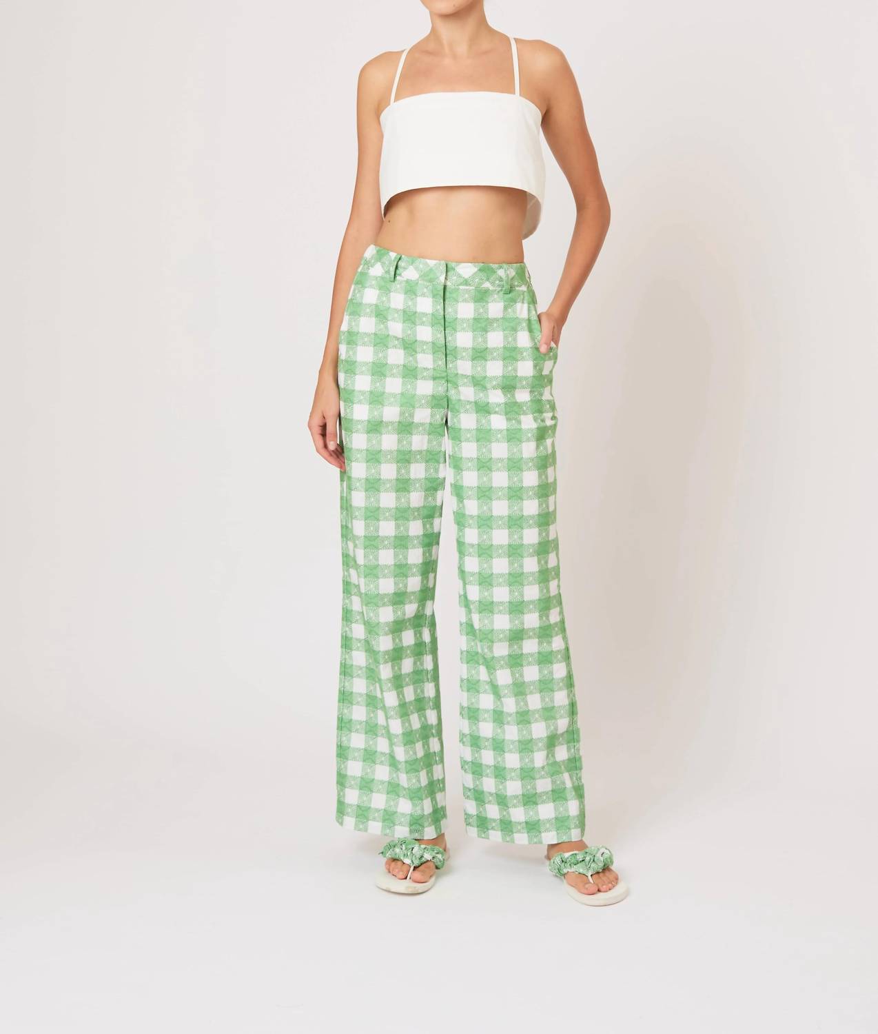 Rosie Assoulin - Easy Does It Picnic Embroidered Gingham Pant