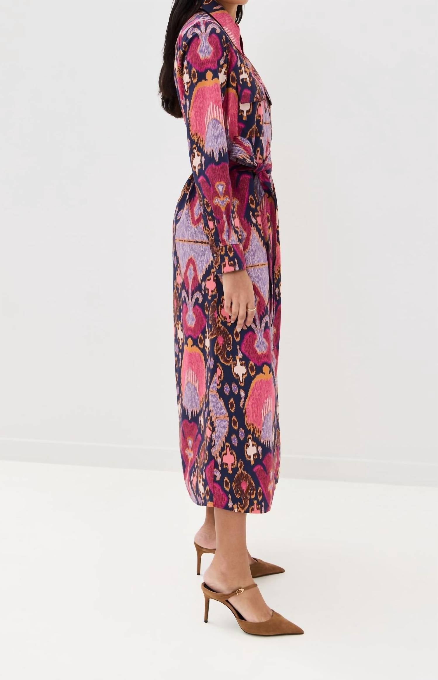 FIGUE Bassa Dress in fan ikat true navy - women's dress - detail view