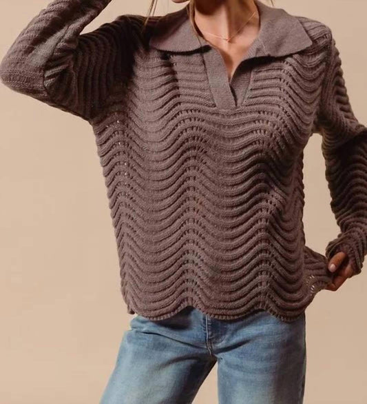 So Me - Notched Collar Textured Sweater Top