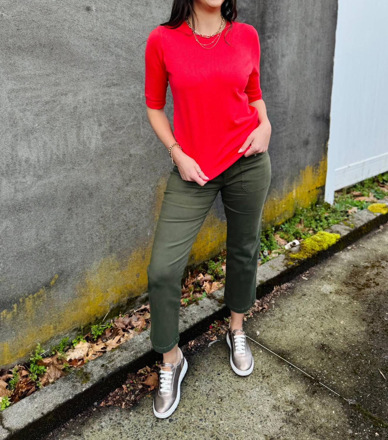 Esqualo - Crewneck Three-Quarter Wide Sleeves Sweater