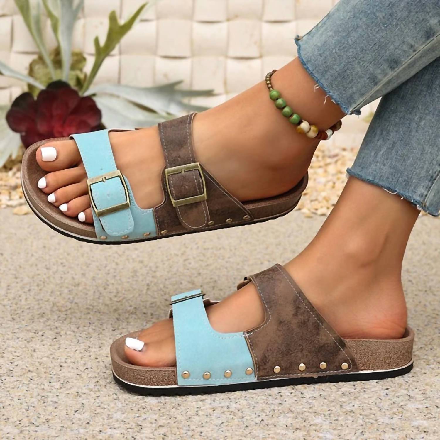 Little Daisy Closet - Women's Western Suede Rivet Slip-on Sandals