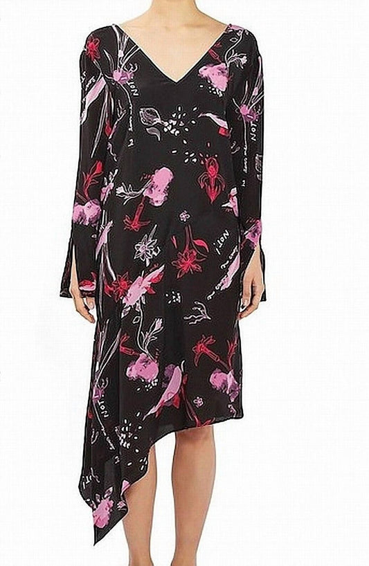 Topshop - Silk Asymmetrical Hem Floral Print Dress